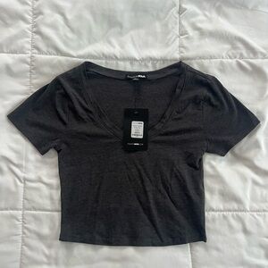 Fashion Nova Charcoal V-Neck Crop Top